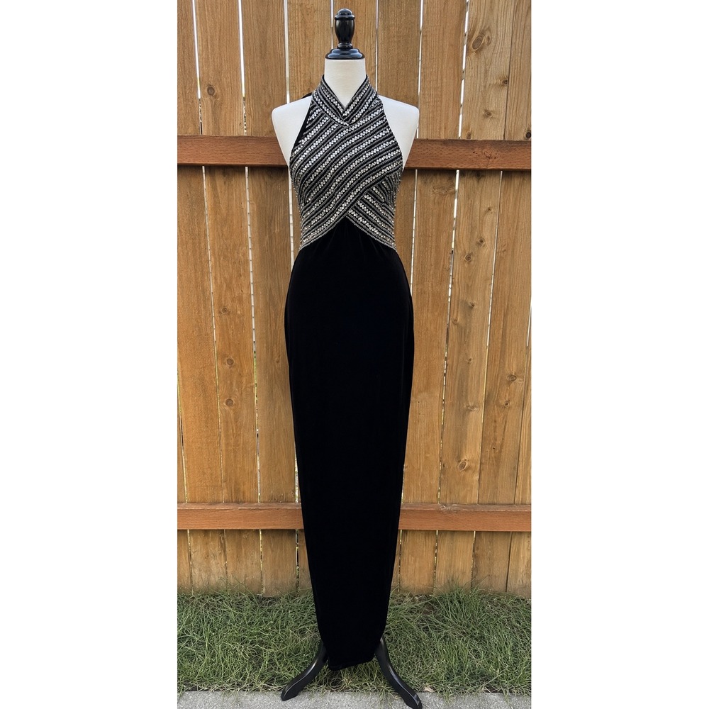 Vintage Glam Sequin Velvet Halter Gown Homecoming 10 Susan Roselli for Vijack‎